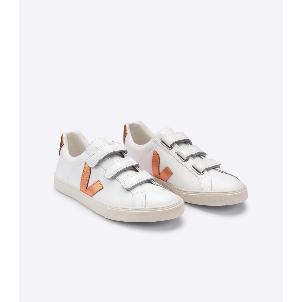 White/Orange Women's Veja 3-LOCK LEATHER Sneakers | AU 604UZG